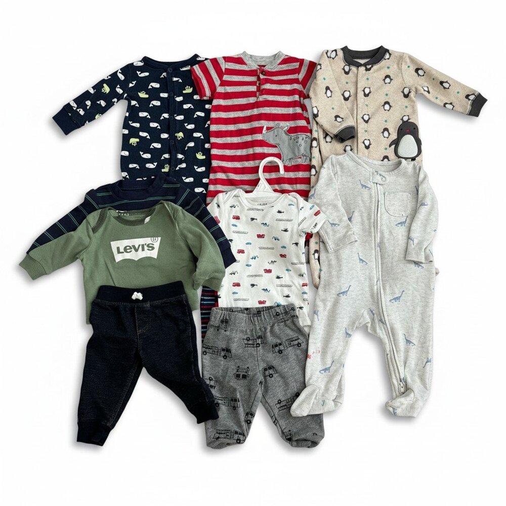 Lot of 11 Baby Boy clothes 3-6 months, 6months, Carter's, Levi's,trucks,dino,